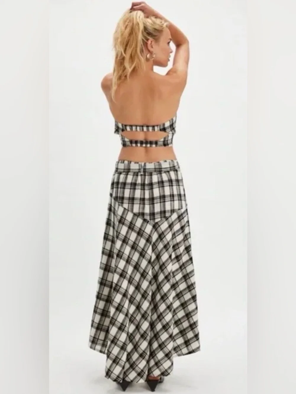 FREE PEOPLE After You Set MAXI SKIRT + TOP Black & White Plaid Boho NWT $168